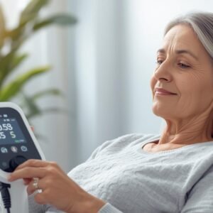 Stworz Obraz Zdajcie W Tle Dla Strony Z Koncentratorami Tlenu Kobieta Ktora Korzysta Z Urzadzenia. Profesjonalny 300x300